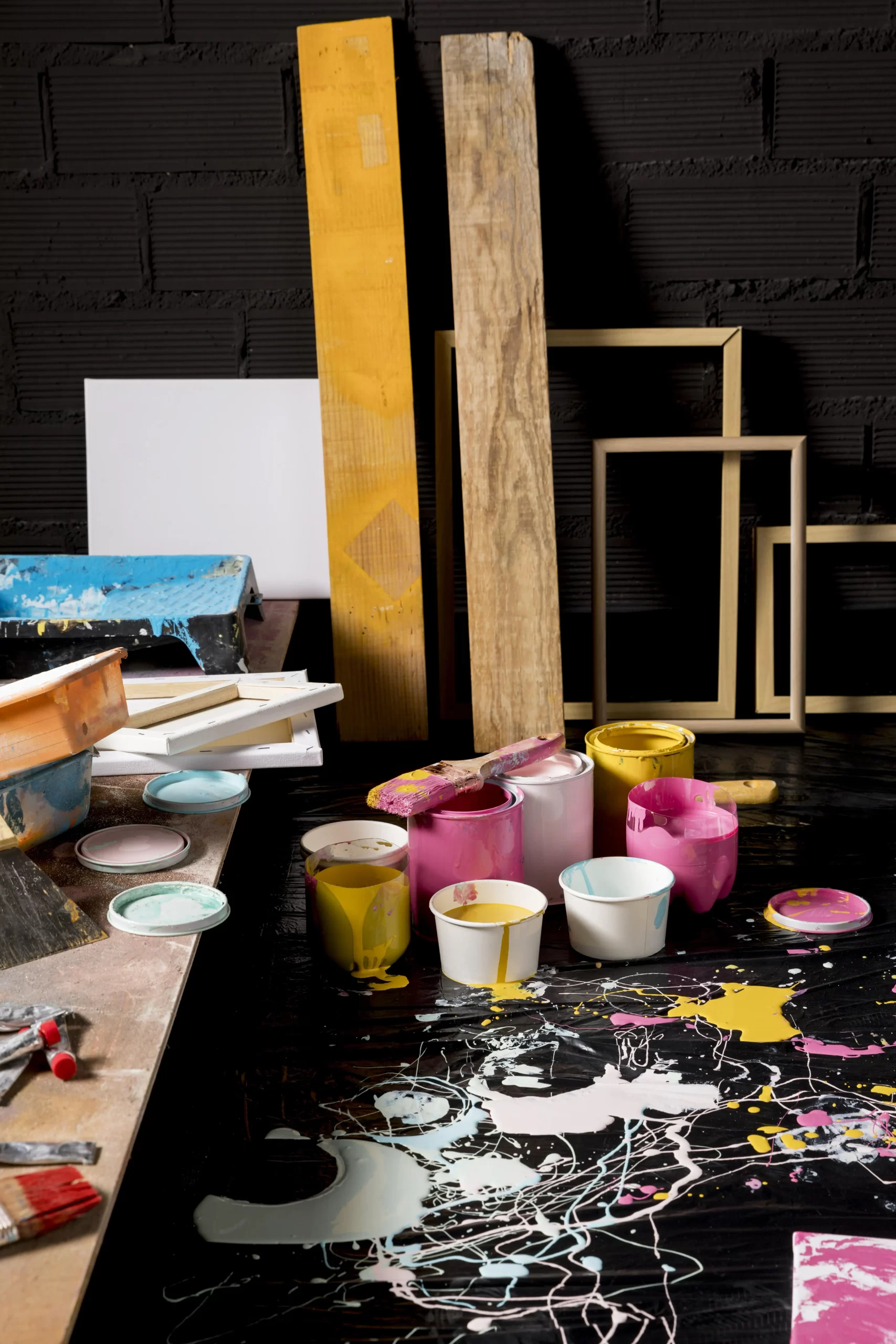 painting studio with cans frames scaled